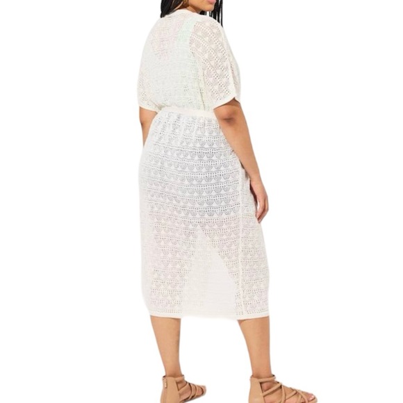 Torrid Women’s Plus Size Crochet Duster Short Sleeve Tie Waist Sweater - Picture 2 of 11